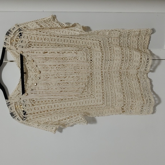 Democracy Tops - Sheer Ivory Crochet Tunic